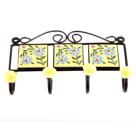 Yellow Turquoise Floral Tiles Hooks